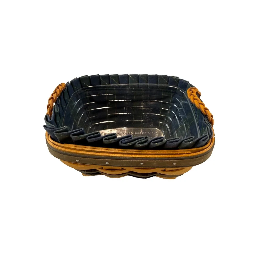 2000 Longaberger Renewal Basket w/Blue Plaid Liner & Protector 6.75L 5.25W 3.25H